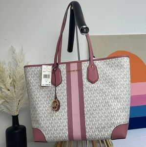 NWT Michael Kors Eva Large Logo Stripe Tote Bag with pouch